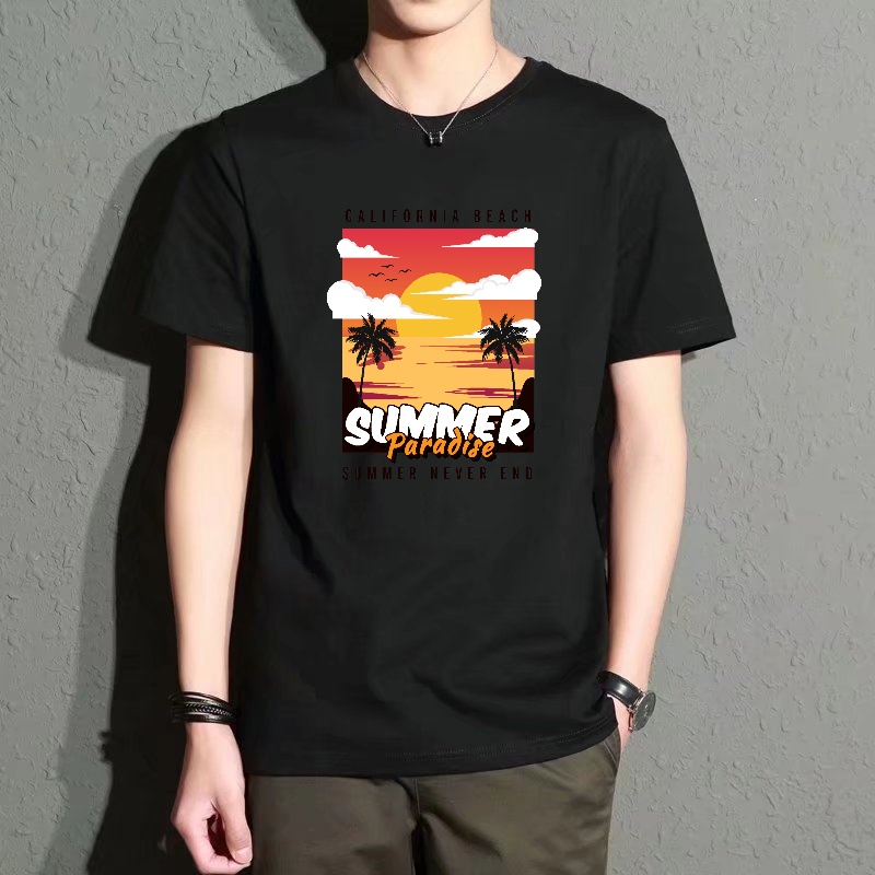 Street Fashion California - Men's Black Round-Neck Short-Sleeved T-Shirt with