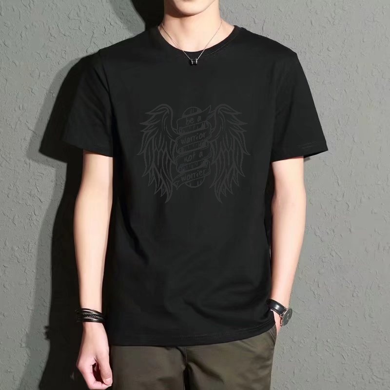 Street Fashion Essentials - Men's Black Round-Neck Short-Sleeved T-Shirt with