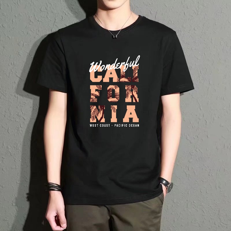 Street Fashion California - Men's Black Round-Neck Short-Sleeved T-Shirt with