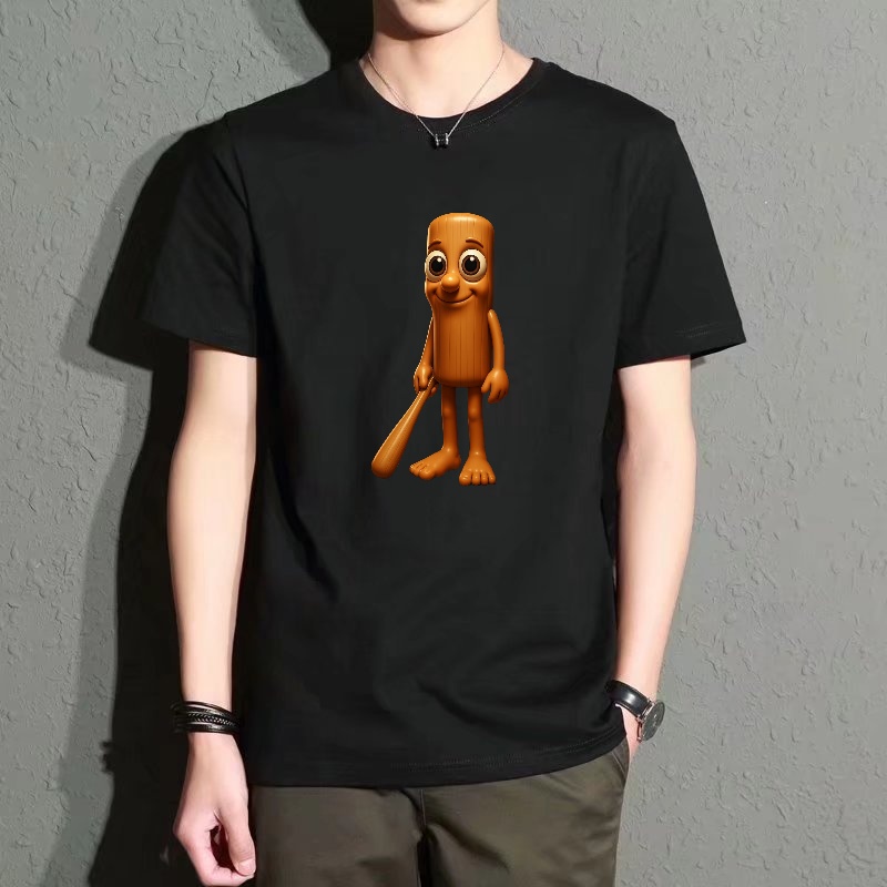 Street Fashion Essentials - Men's Black Round-Neck Short-Sleeved T-Shirt with