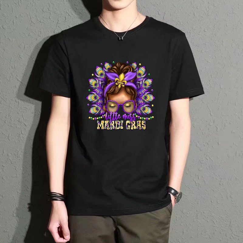 Street Fashion Essentials - Men's Black Round-Neck Short-Sleeve T-Shirt, Carnival-Themed