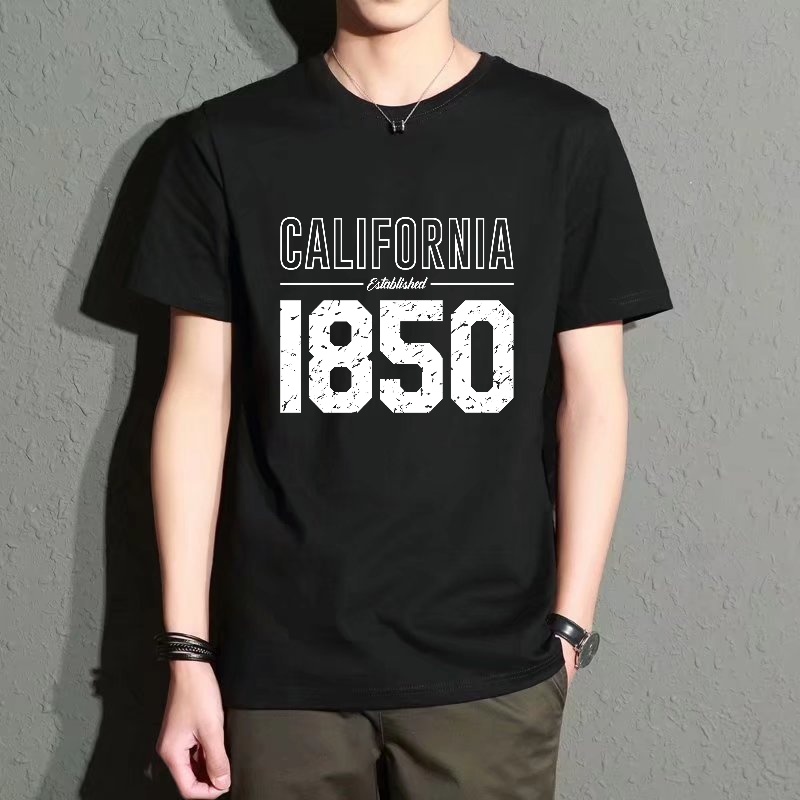 Street Fashion California - Men's Black Round-Neck Short-Sleeved T-Shirt with