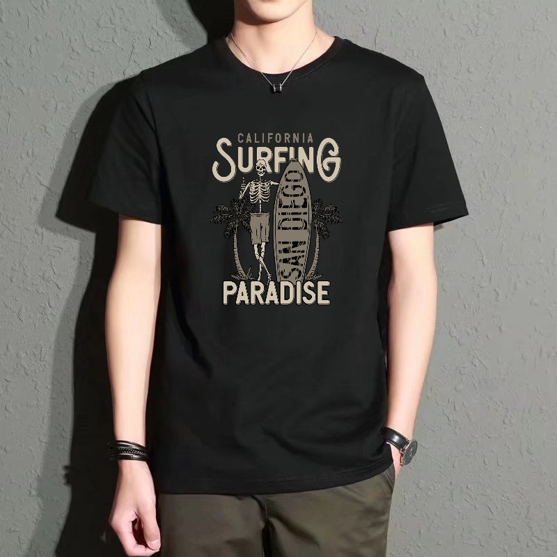 Street Fashion California - Men's Black Round-Neck Short-Sleeved T-Shirt with