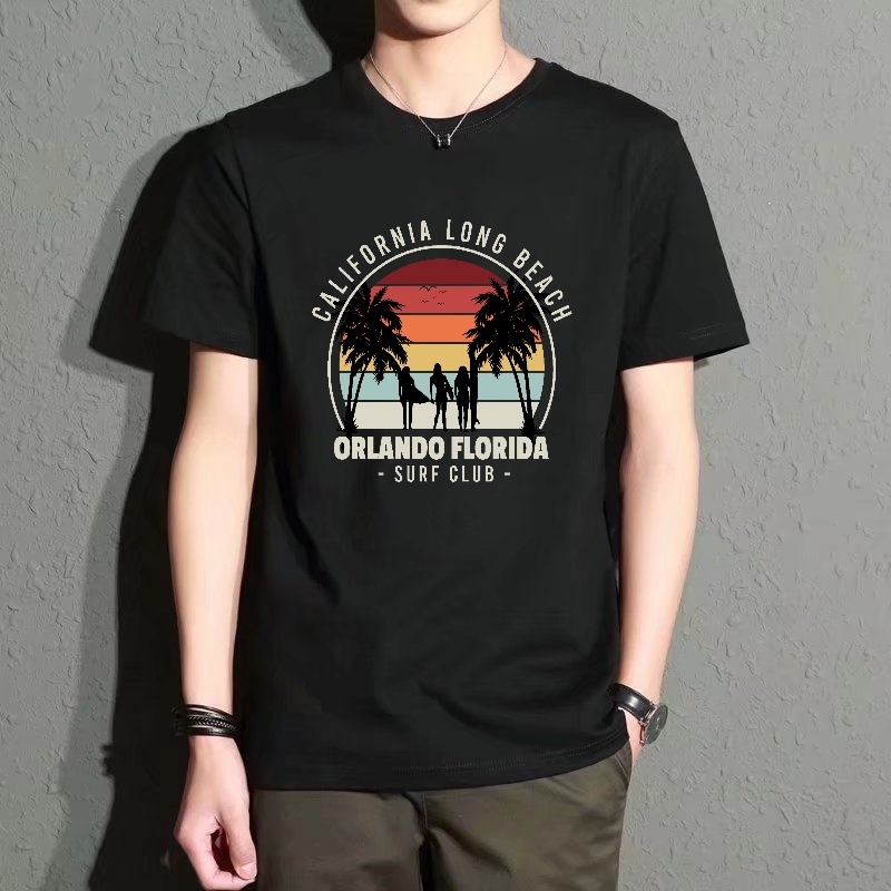 Street Fashion California - Men's Black Round-Neck Short-Sleeved T-Shirt with