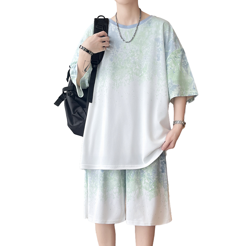 Street Fashion Tshirt - 【Top 5-Point Pants】Men's T-Shirt Set New