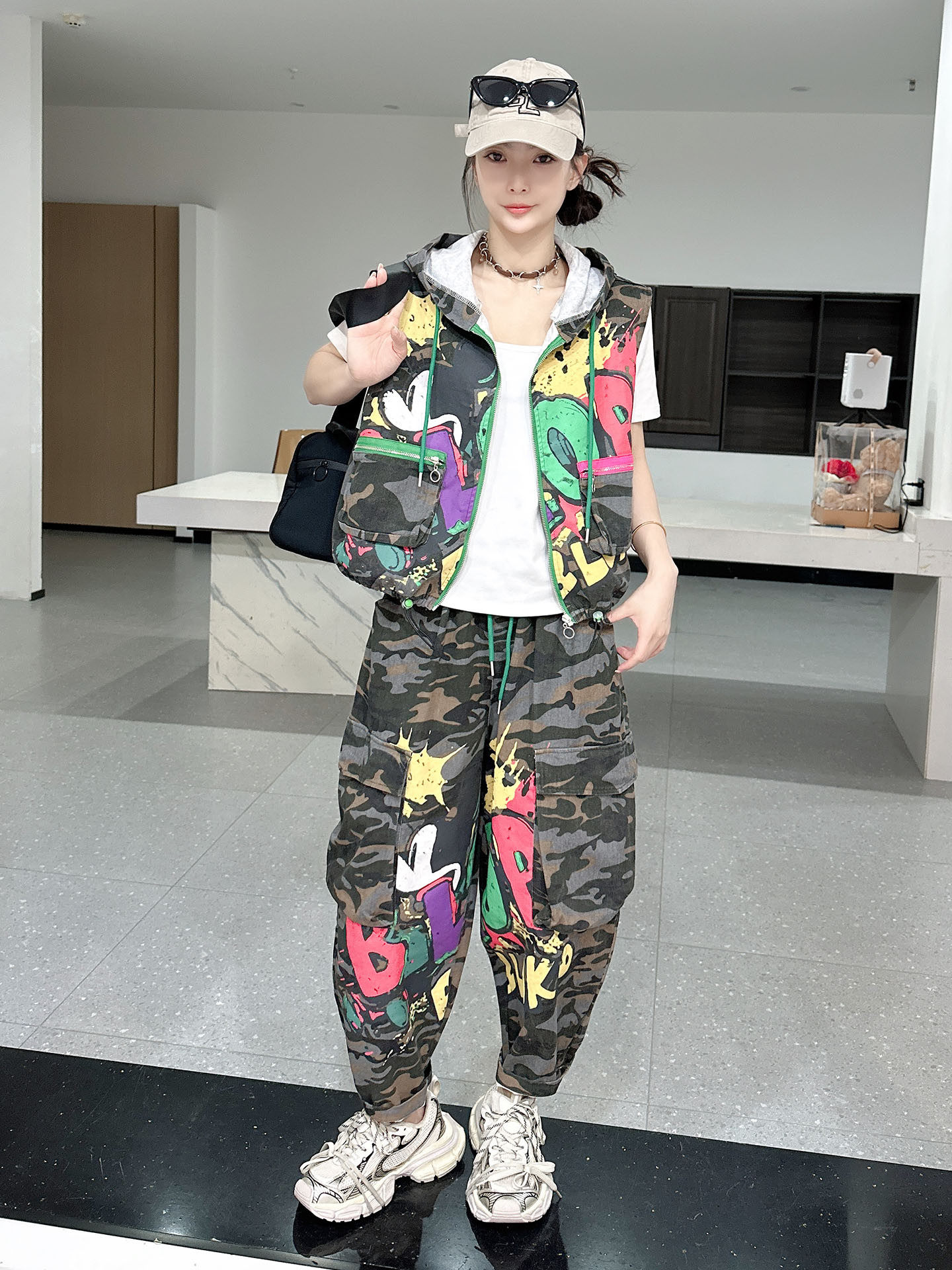 Camouflage Vest Two Piece Set  - Street Fashion Baggy avaliação e preço