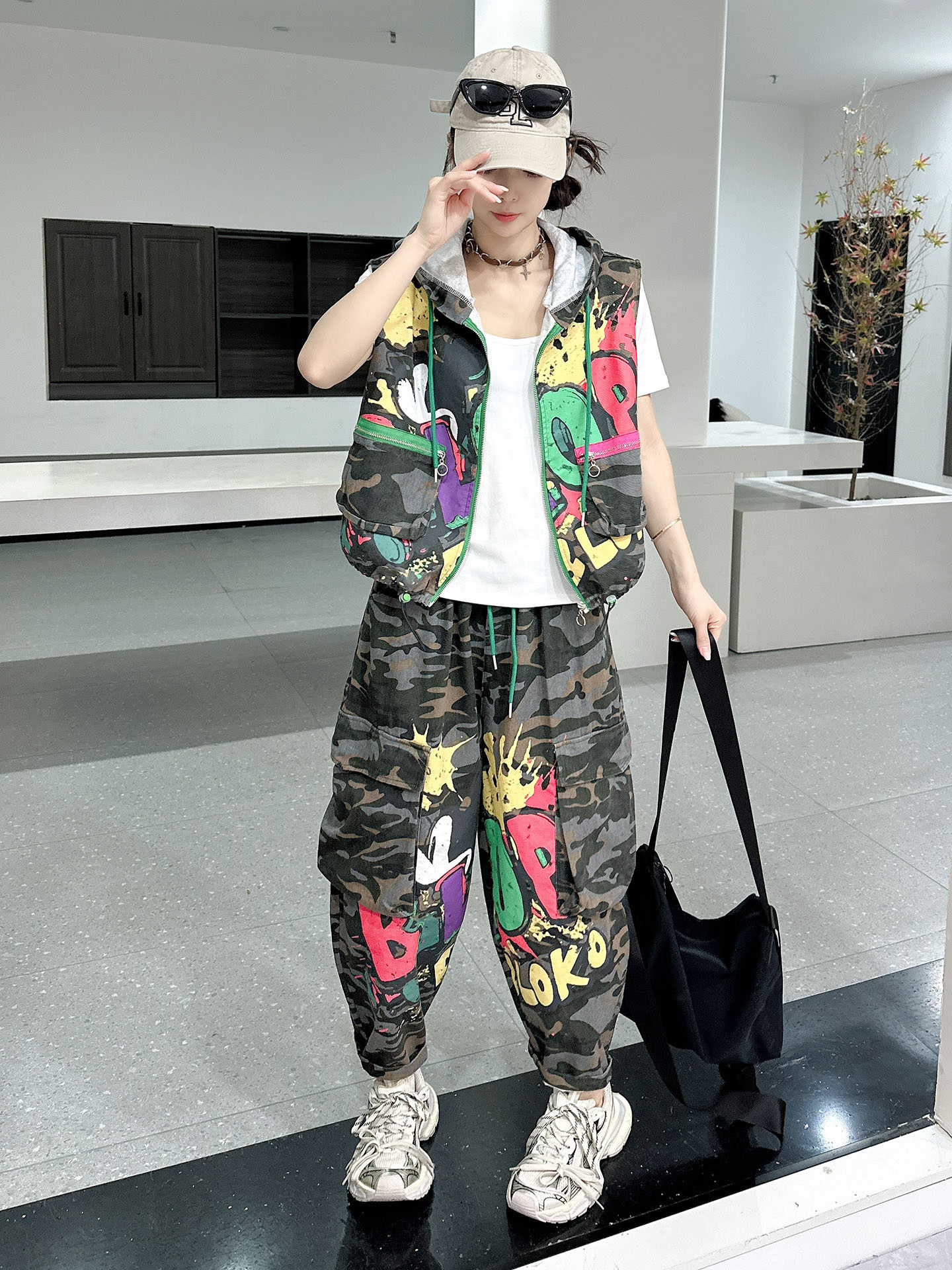 Camouflage Vest Two Piece Set  - Street Fashion Baggy avaliação e preço