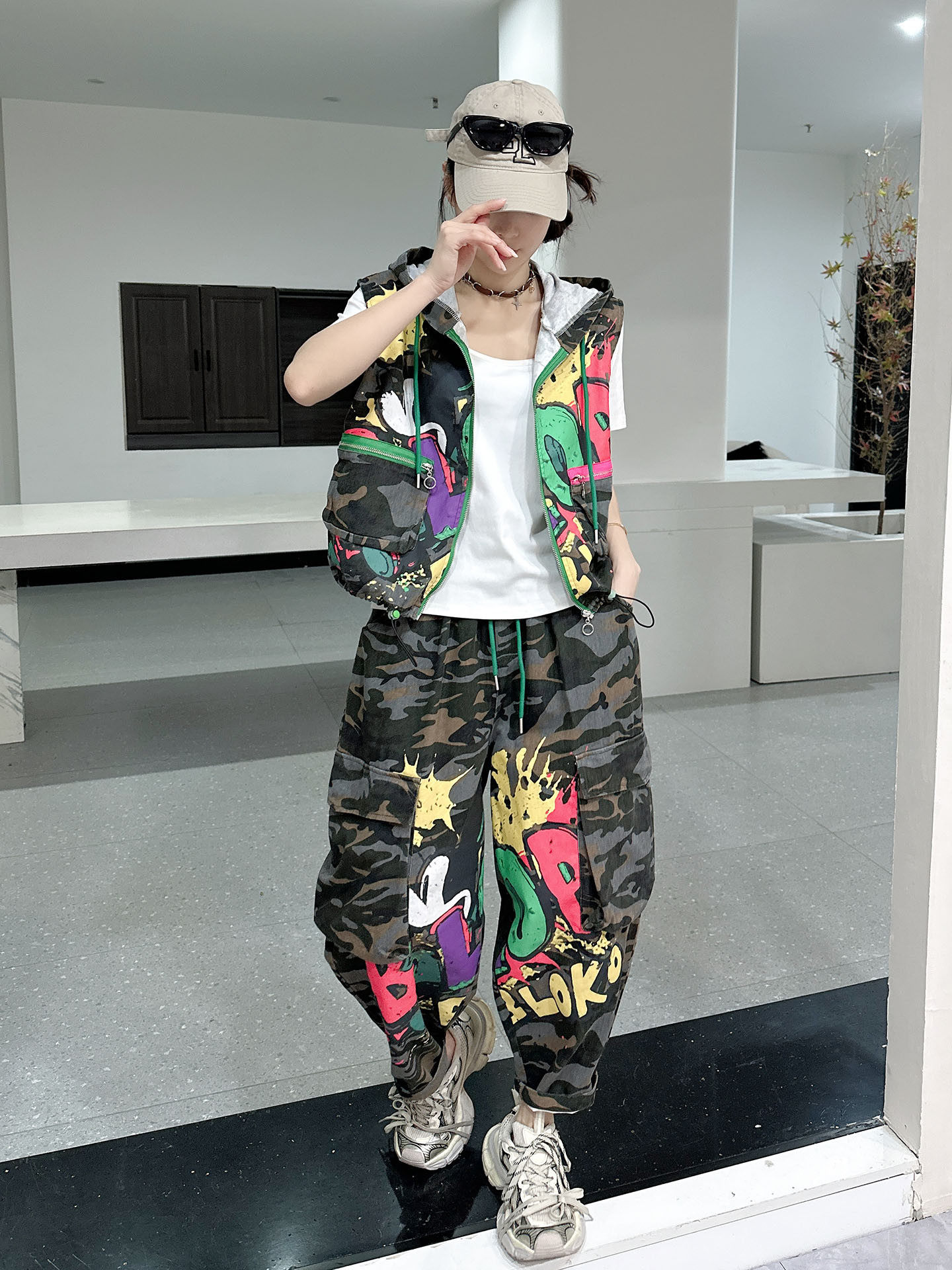 Camouflage Vest Two Piece Set  - Street Fashion Baggy avaliação e preço