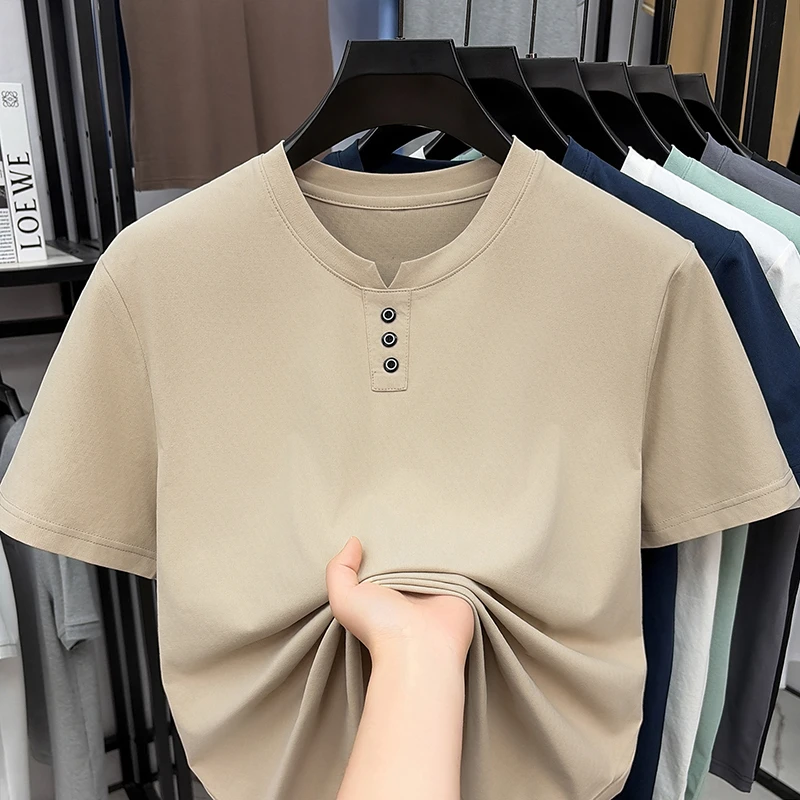 Mens Casual Henley Neck T Shir - Street Fashion Tshirt avaliação e preço