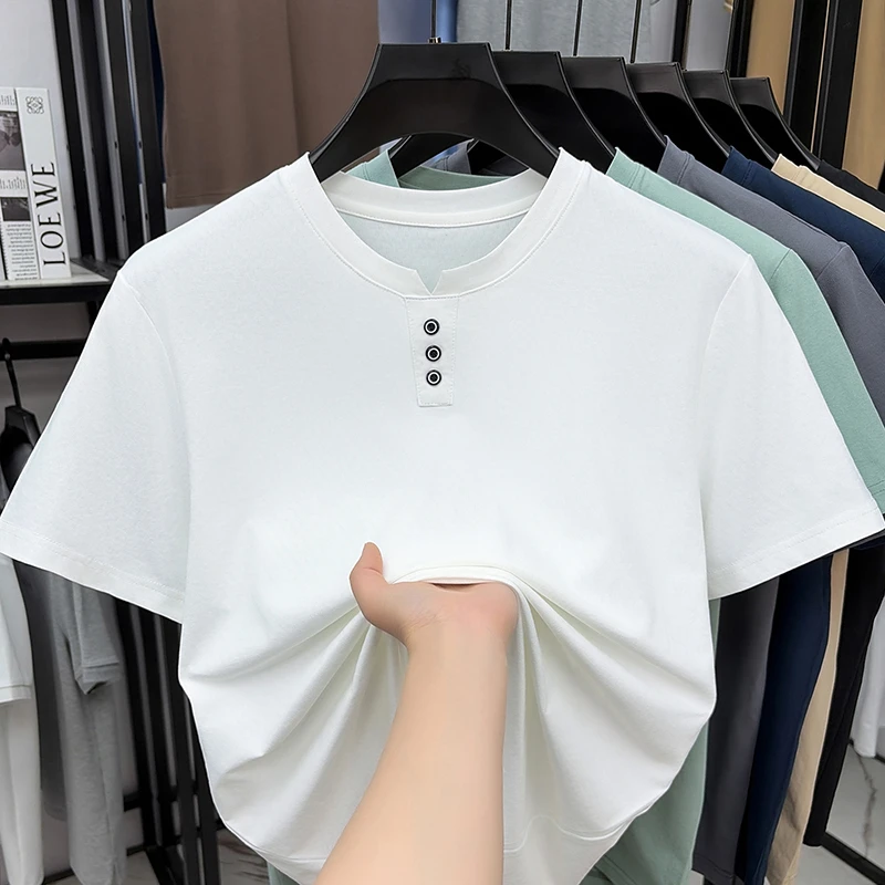 Mens Casual Henley Neck T Shir - Street Fashion Tshirt avaliação e preço