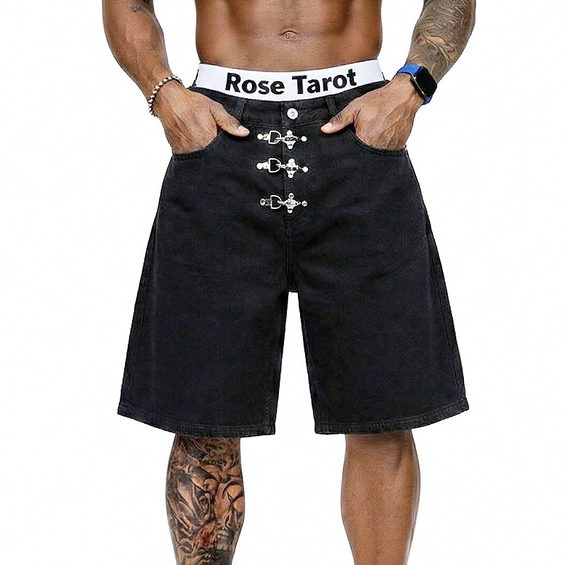 Metal Buckle Short Baggy Jeans - Street Fashion Baggy avaliação e preço