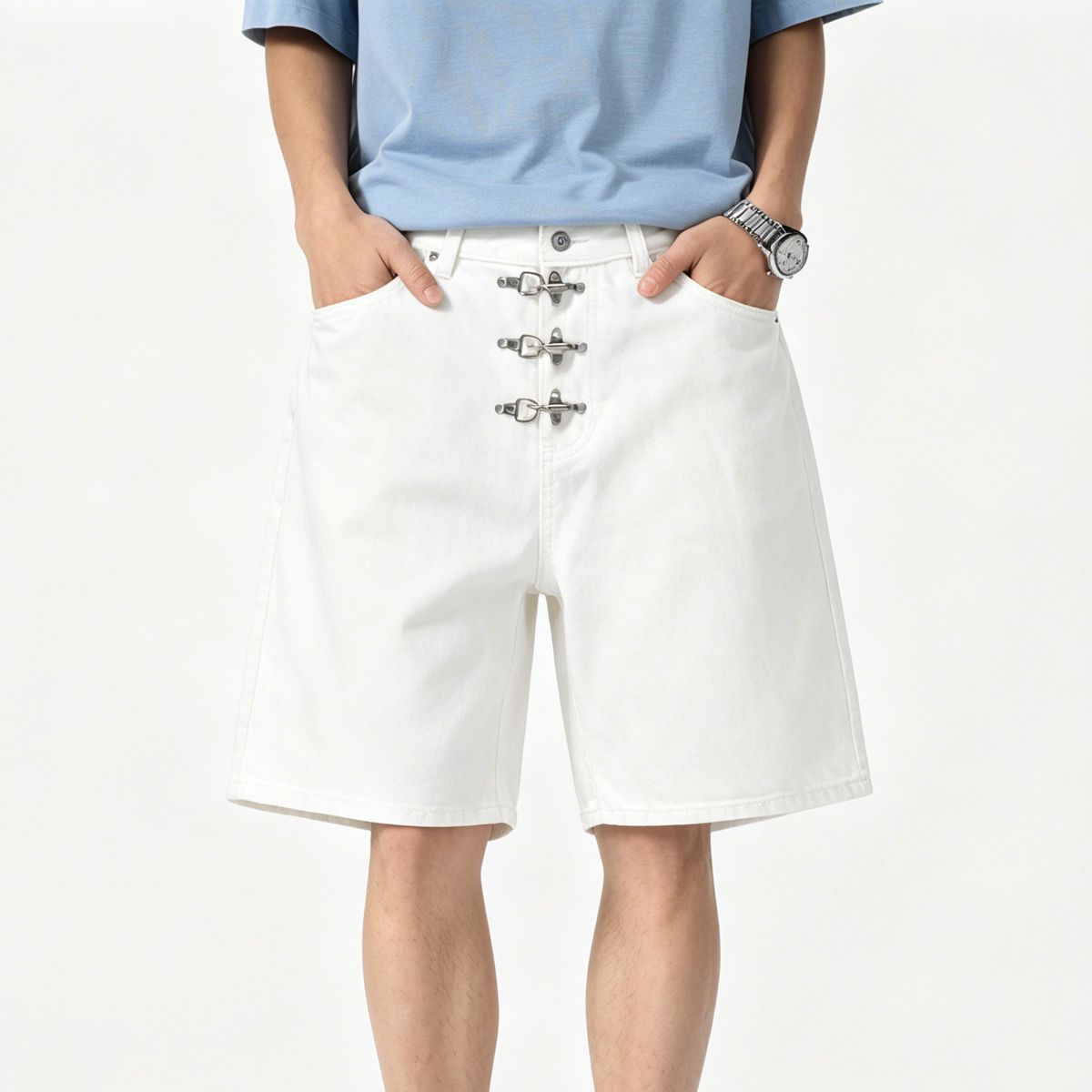 Metal Buckle Short Baggy Jeans - Street Fashion Baggy avaliação e preço