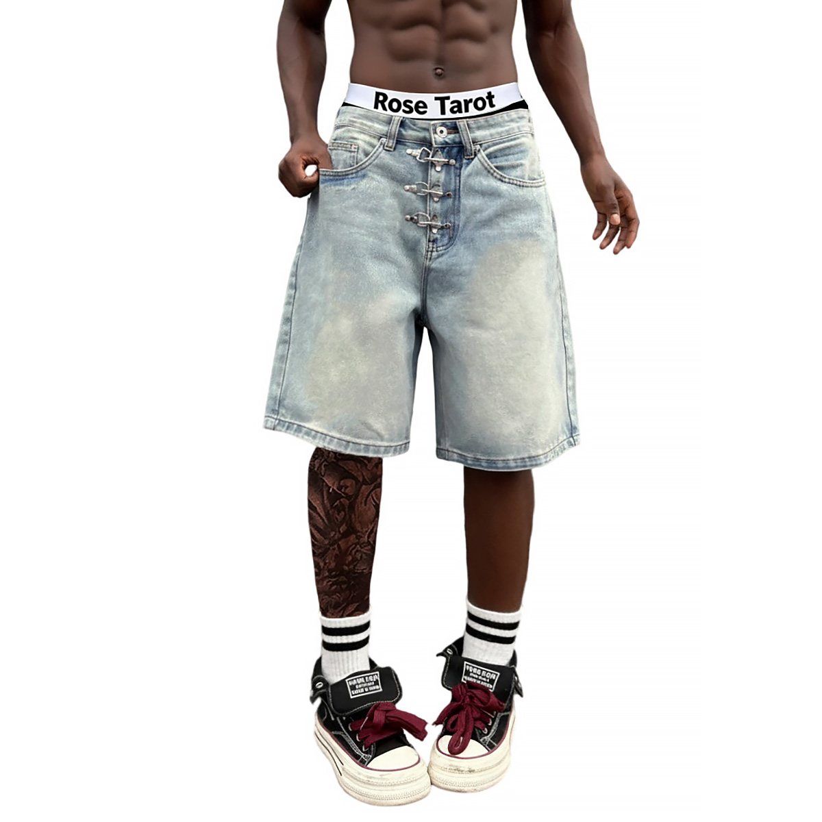 Metal Buckle Short Baggy Jeans - Street Fashion Baggy avaliação e preço