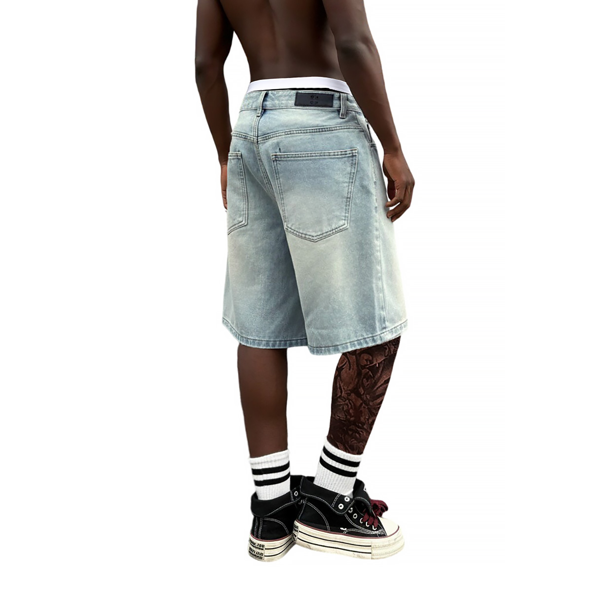 Metal Buckle Short Baggy Jeans - Street Fashion Baggy avaliação e preço