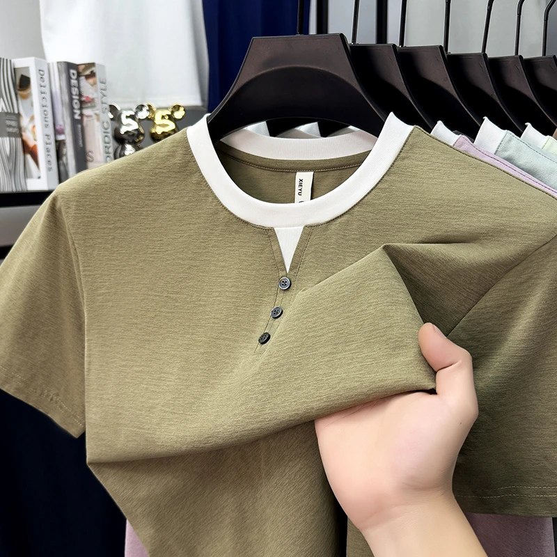 Mens Short Sleeve Henley Neck  - Street Fashion Tshirt avaliação e preço