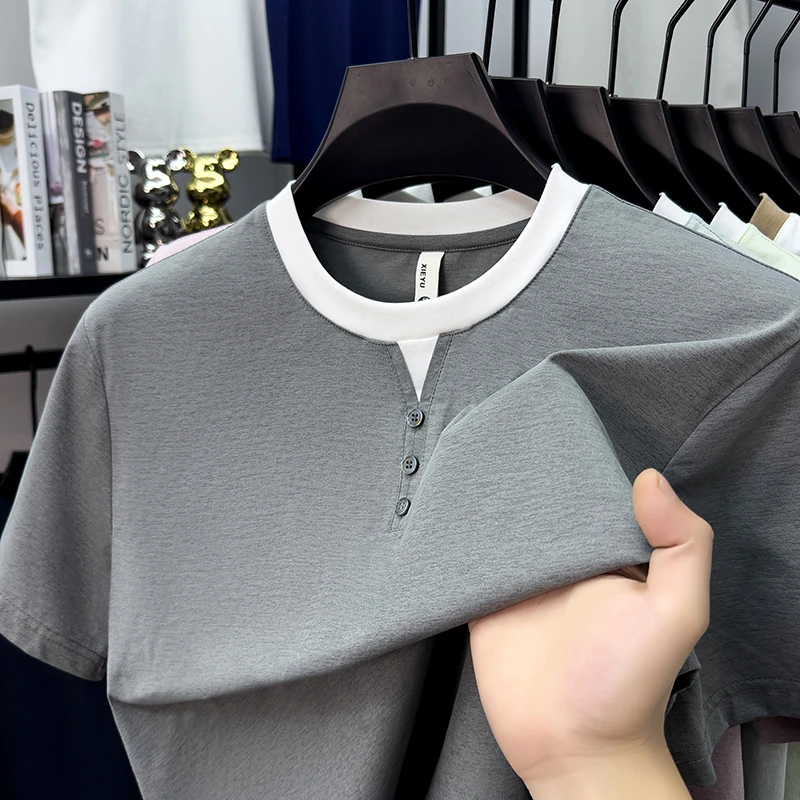 Mens Short Sleeve Henley Neck  - Street Fashion Tshirt avaliação e preço