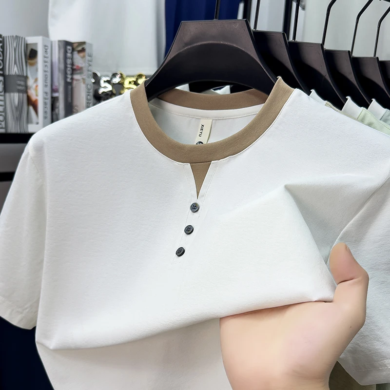 Mens Short Sleeve Henley Neck  - Street Fashion Tshirt avaliação e preço