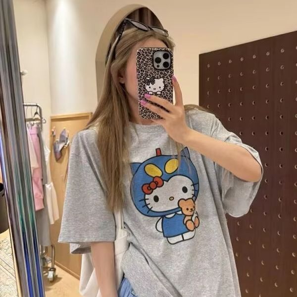Short Sleeved Hello Kitty Prin - Street Fashion Tshirt avaliação e preço