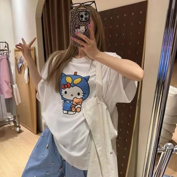 Short Sleeved Hello Kitty Prin - Street Fashion Tshirt avaliação e preço