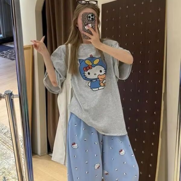 Short Sleeved Hello Kitty Prin - Street Fashion Tshirt avaliação e preço