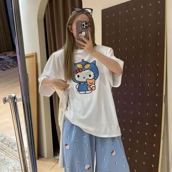 Short Sleeved Hello Kitty Prin - Street Fashion Tshirt avaliação e preço