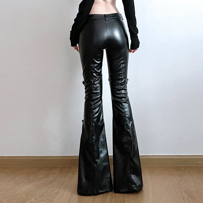 Women's PU Leather Flare Pants - Street Fashion Vintage avaliação e preço